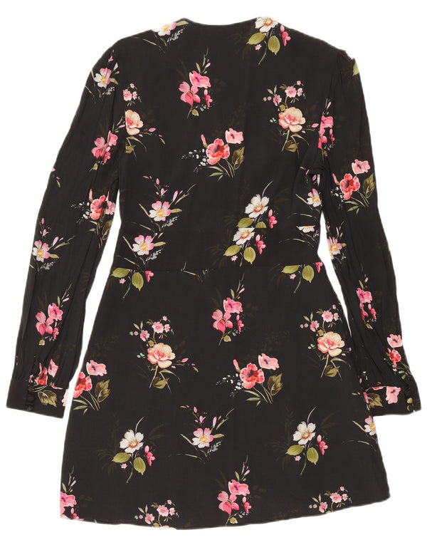 Zara Γυναικείο μακρυμάνικο φόρεμα A-Line UK 10 Small Black Floral
