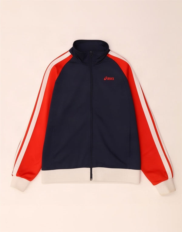 Asics Mens Tracksuit Top Jacket Medium Navy Blue Colourblock