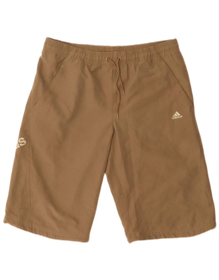 Ανδρικό γραφικό αθλητικό σορτς Adidas από μεσαίο καφέ πολυεστέρα