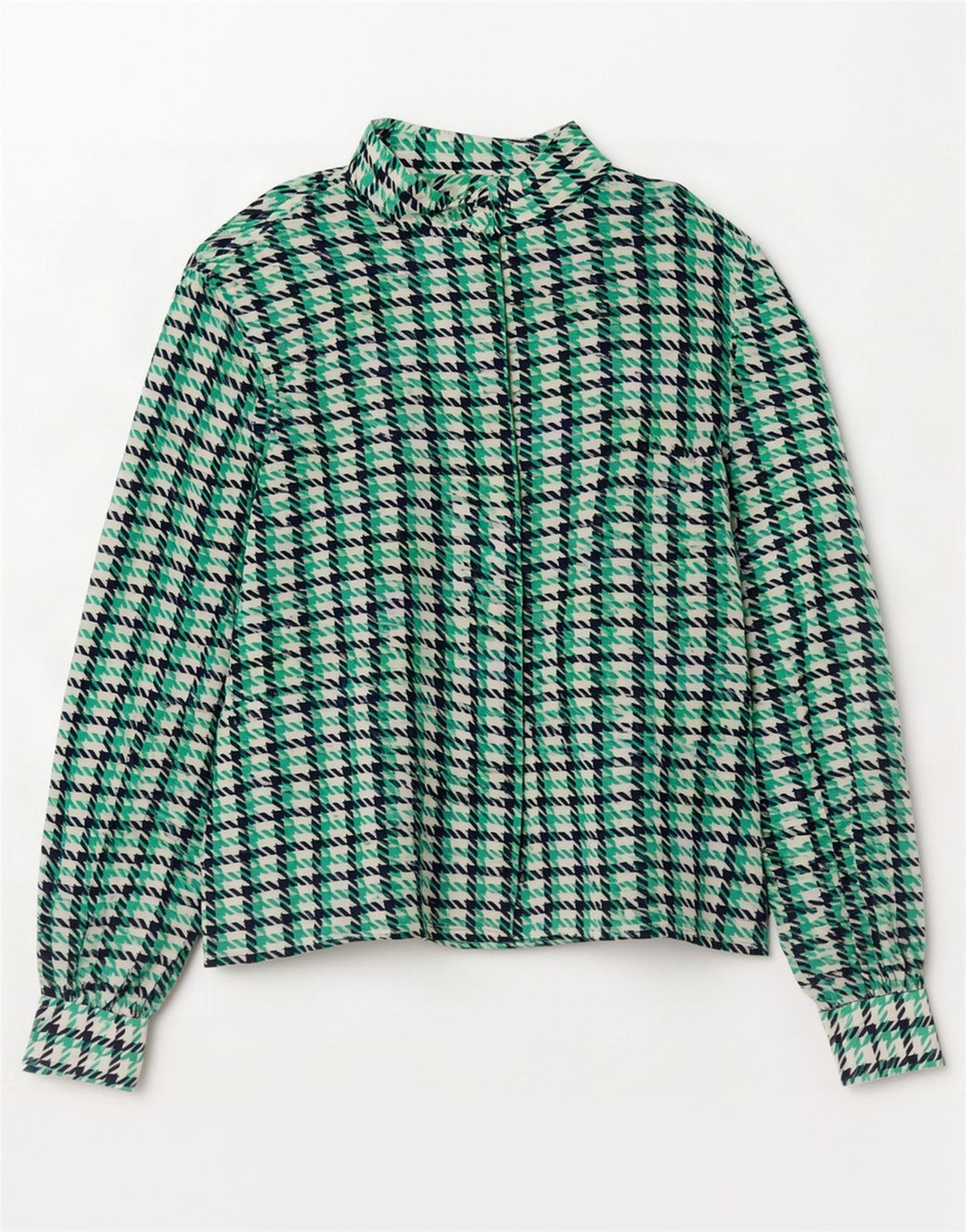 Vintage γυναικείο πουκάμισο μπλούζα UK 12 Medium Green Houndstooth