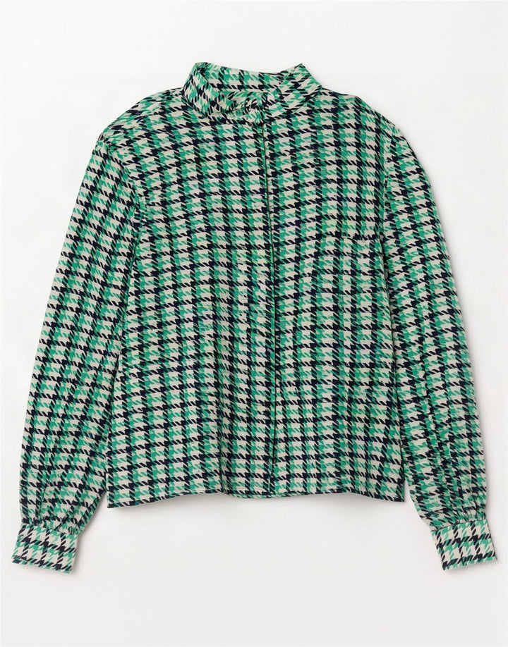 Vintage γυναικείο πουκάμισο μπλούζα UK 12 Medium Green Houndstooth