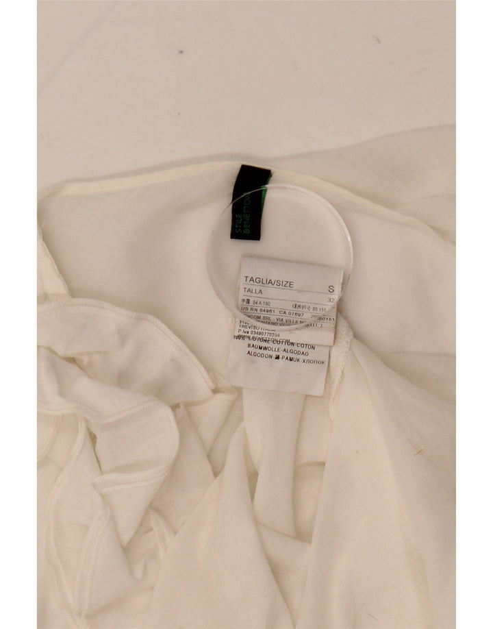 Benetton Γυναικεία μπλούζα με βολάν μπροστά τοπ UK 10 Small Off White Βαμβακερό