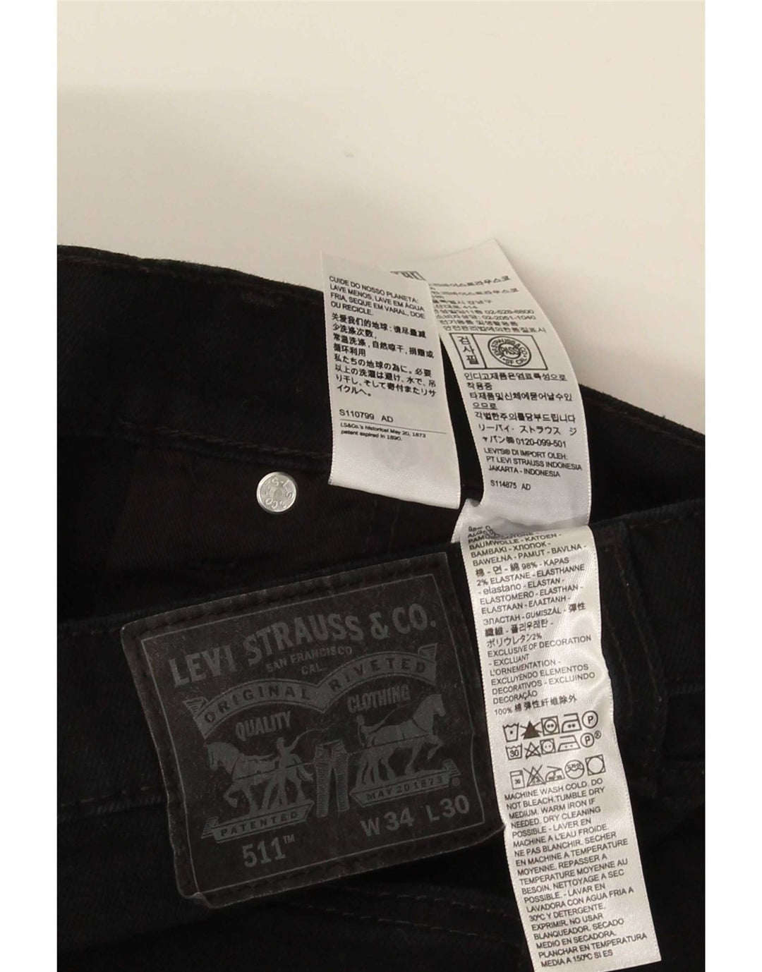 Levi's Mens 511 Slim Jeans W34 L30 Μαύρο βαμβακερό