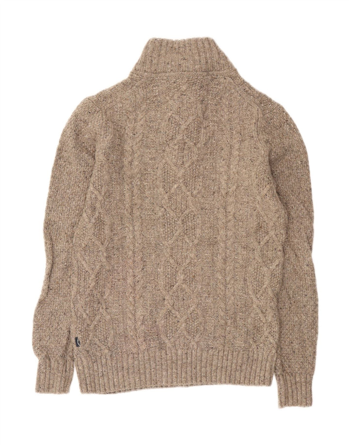 Ανδρικό πουλόβερ με λαιμόκοψη με κουμπιά προσώπου με κουμπιά από μαλλί μπεζ