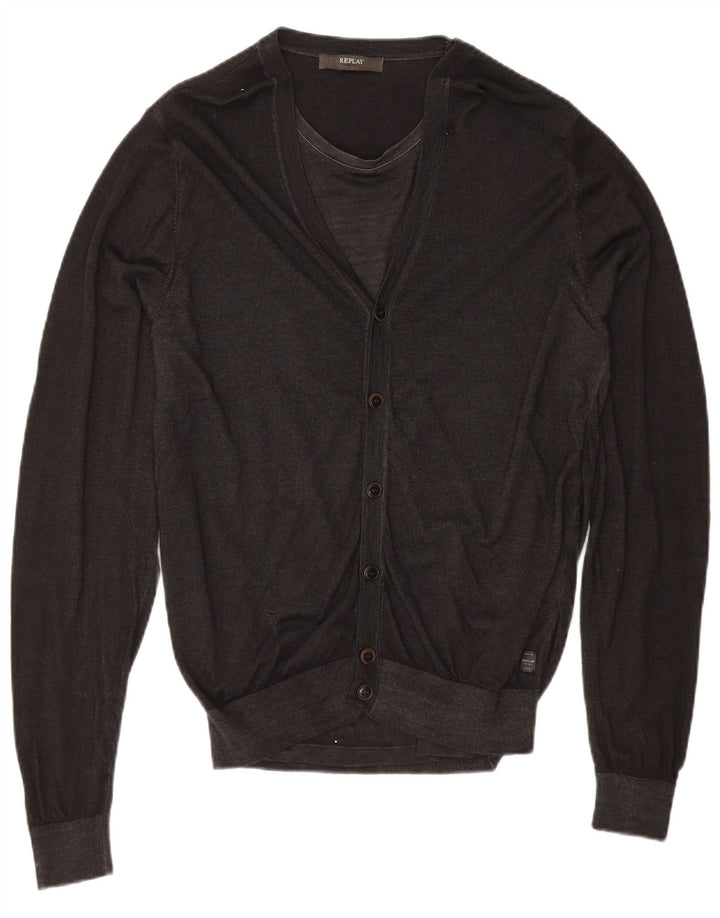 REPLAY Mens Cardigan Sweater XL Black Wool