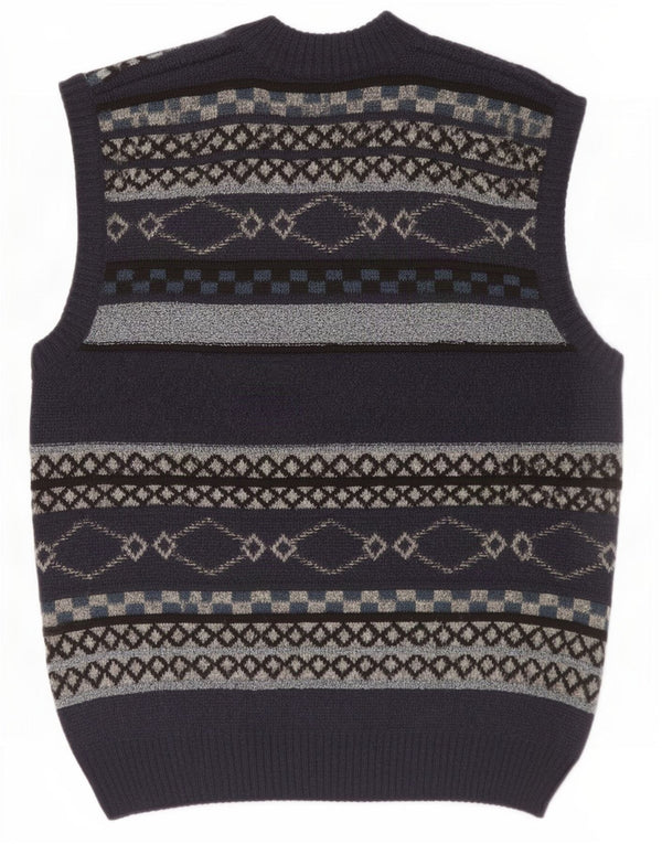 Πουλόβερ Canda Mens By C&A Αμάνικο Ζακέτα Medium Navy Blue Geometric