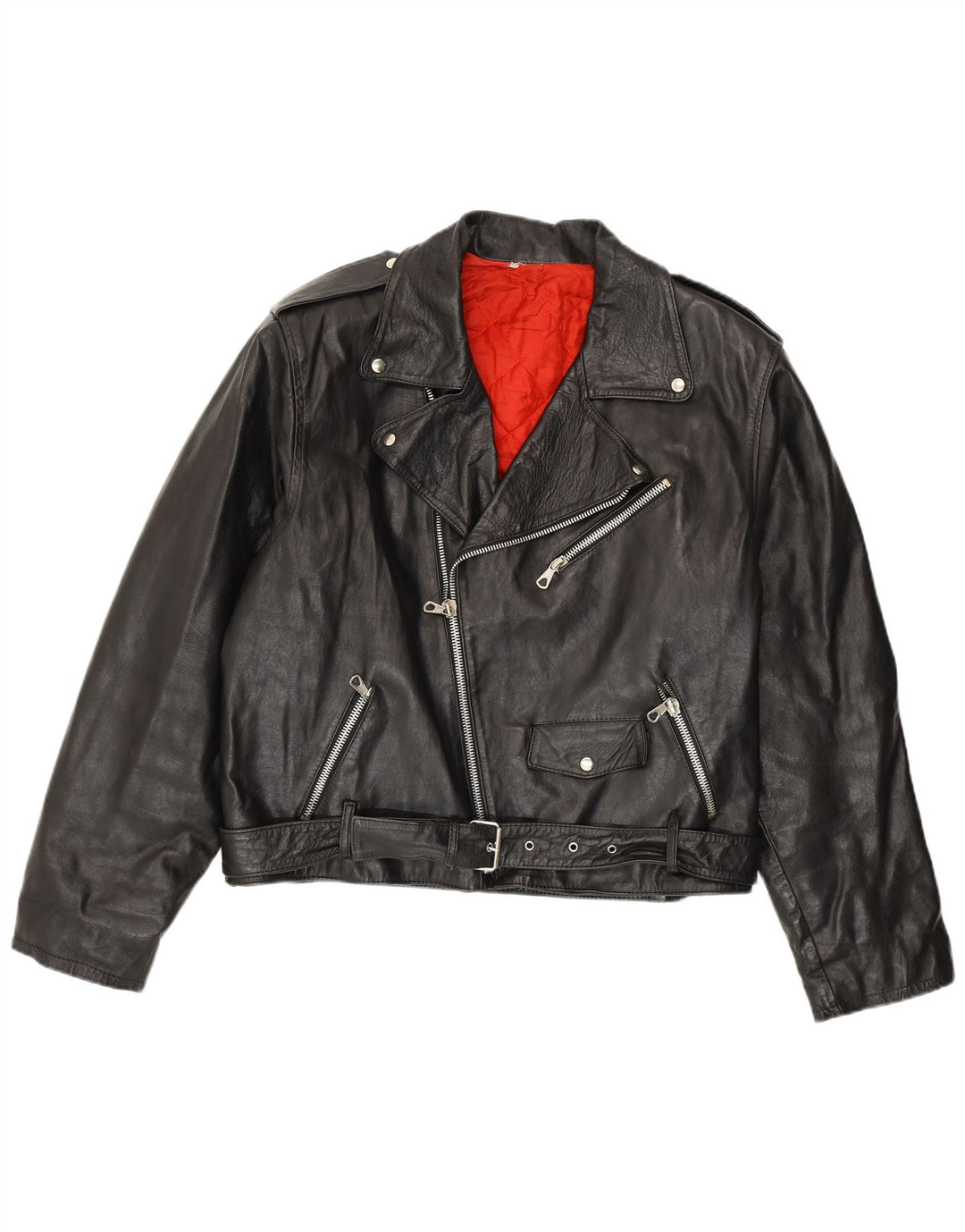 VINTAGE Ανδρικό Δερμάτινο Μπουφάν Biker IT 54 XL Μαύρο Biker