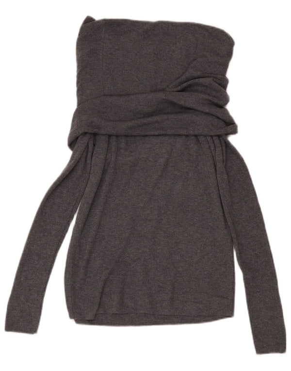Zara Γυναικείο πουλόβερ με ρολό λαιμόκοψη UK 14 Large Grey Polyester