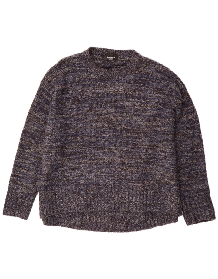 Zara Γυναικείο πουλόβερ με λαιμόκοψη UK 14 Medium Navy Blue Flecked