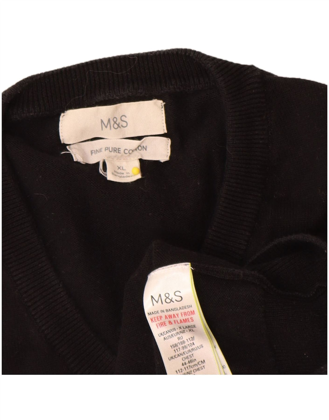 Ανδρικό πουλόβερ Marks & Spencer με V λαιμόκοψη XL Μαύρο βαμβακερό
