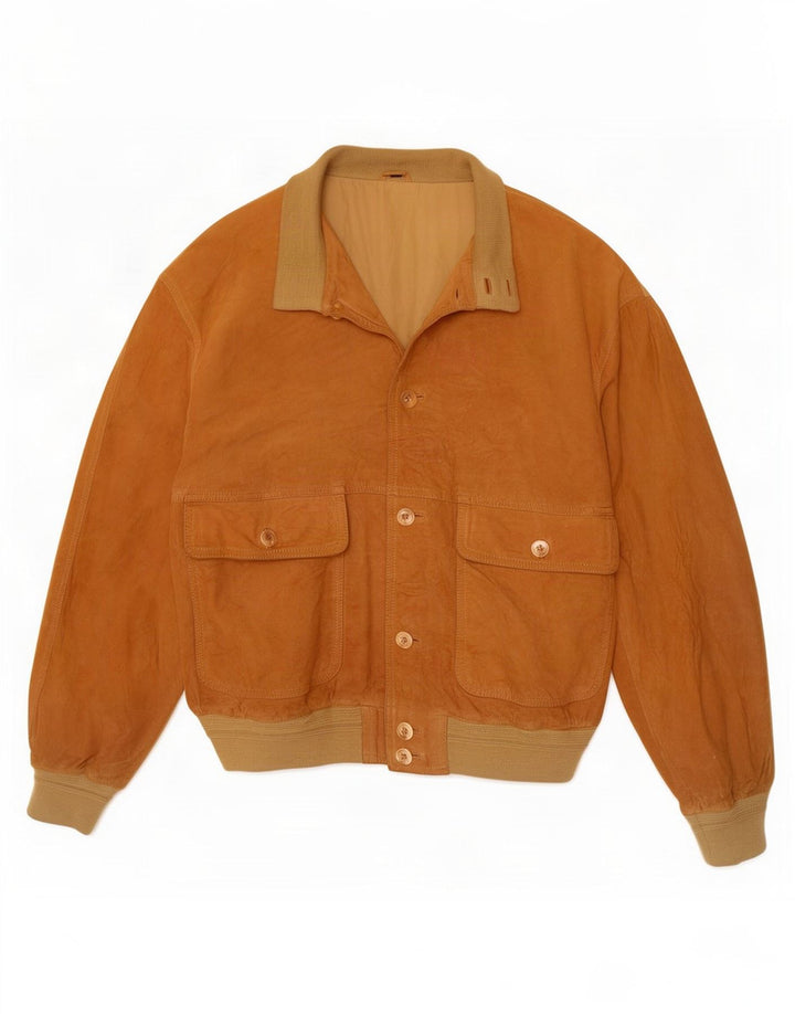 Vintage Ανδρικό Suede Bomber Jacket IT 50 Large Brown Δερμάτινο