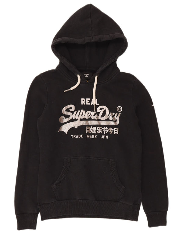 Superdry Γυναικείο Γραφικό Hoodie Jumper UK 6 XS Μαύρο βαμβακερό