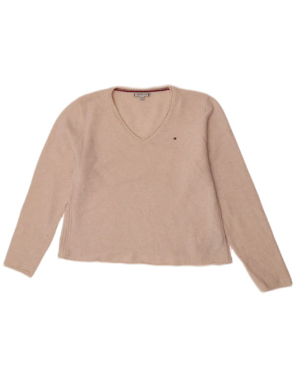 Tommy Hilfiger Γυναικείο πουλόβερ με λαιμόκοψη με V λαιμόκοψη UK 18 XL Off White Wool