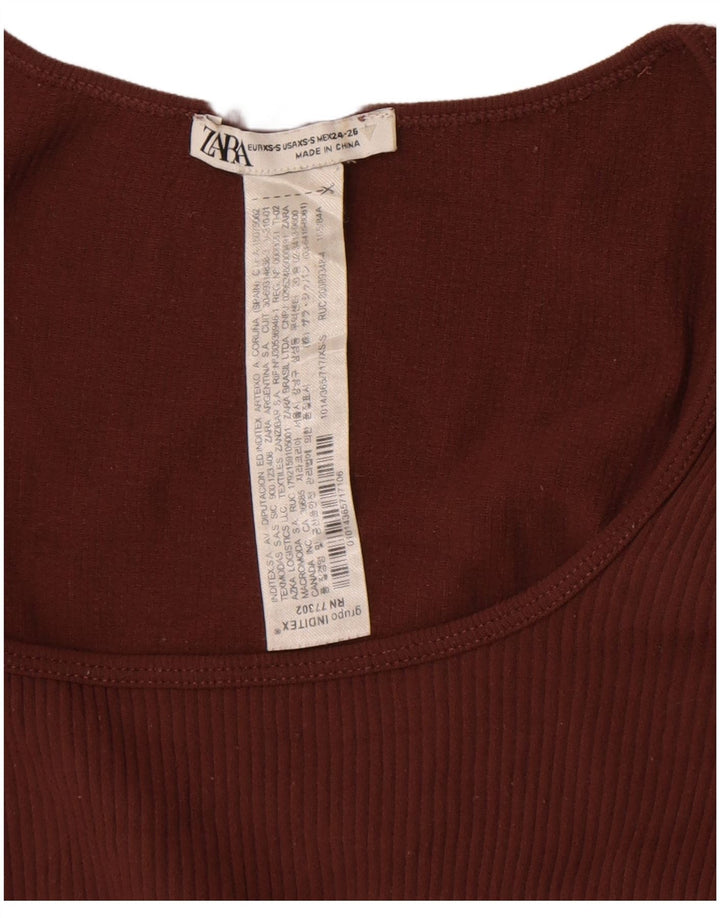 Zara Γυναικείο Crop Top Μακρυμάνικο UK 4 XS Καφέ Πολυαμίδιο