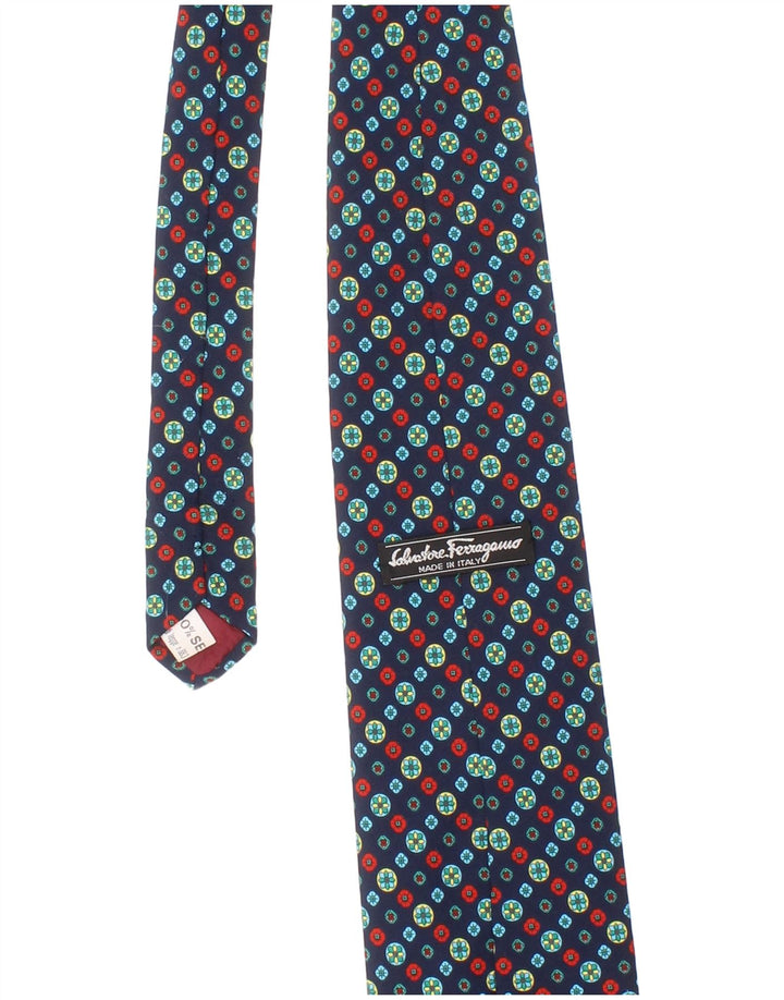 Ανδρική γραβάτα Salvatore Ferragamo One Size Navy Blue Geometric Silk Classic