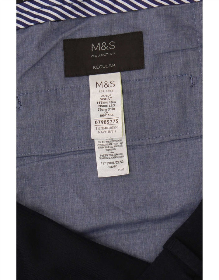 Marks & Spencer Ανδρικό παντελόνι με κανονική εφαρμογή W46 L31 Navy Blue Polyester