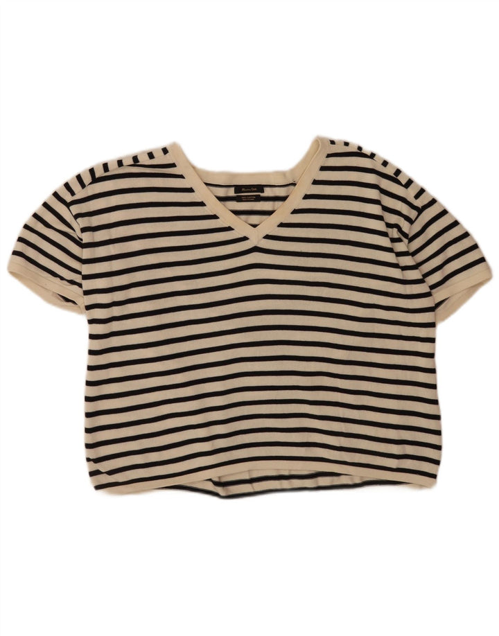 Massimo Dutti γυναικείο μπλουζάκι Crop τοπ UK 14 Medium Off White ριγέ