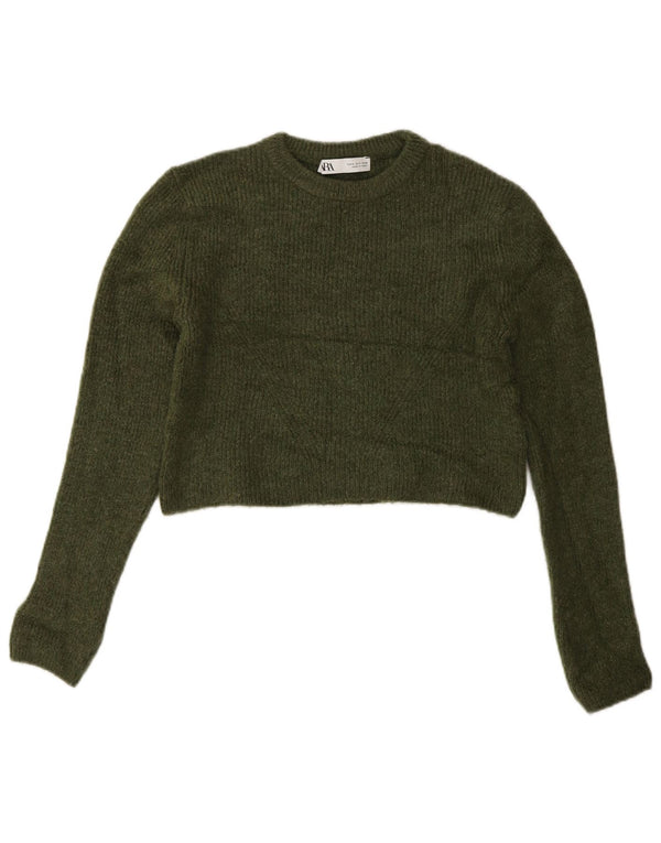 Γυναικείο πουλόβερ ZARA Crop Crop Neck Jumper UK 8 Μικρό Πράσινο Ακρυλικό