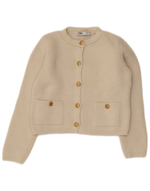 Zara Γυναικεία Ζακέτα Crop UK 12 Medium Beige Acrylic