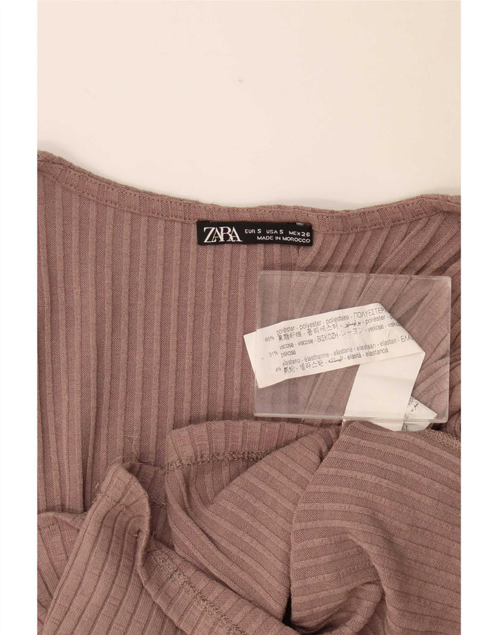 Zara Γυναικείο Crop Top Μακρύ μανίκι UK 8 Small Pink Polyester