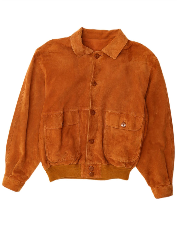 VINTAGE Ανδρικό Suede Bomber Jacket IT 52 XL Beige Leather