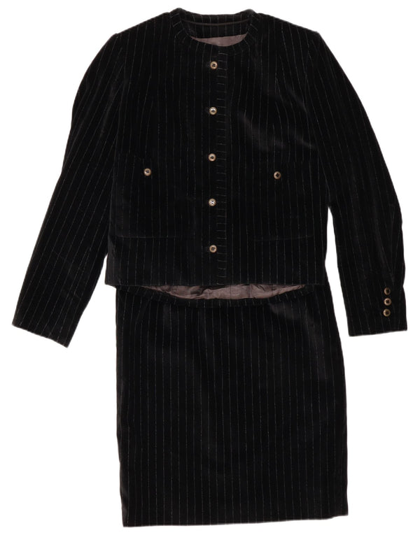 VINTAGE Womens 5 Button 2 Piece Skirt Set UK 12 Medium W28  Black