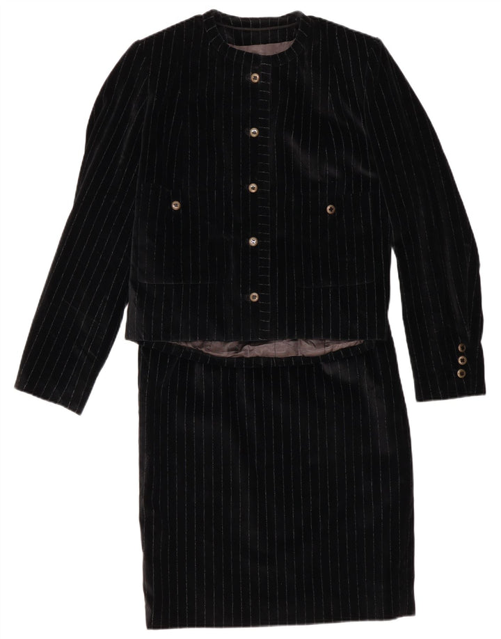 VINTAGE Womens 5 Button 2 Piece Skirt Set UK 12 Medium W28  Black