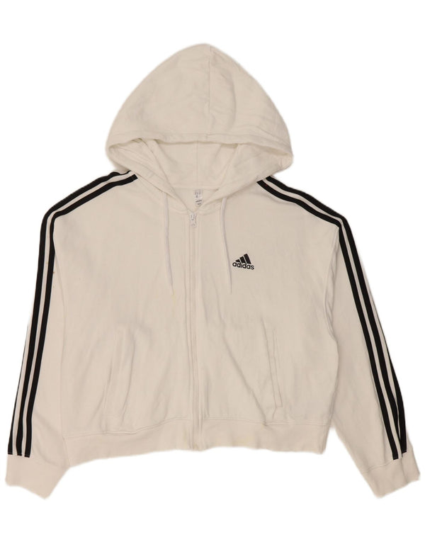 Γυναικείο πουλόβερ με κουκούλα με φερμουάρ Adidas UK 12/14 μεσαίο λευκό βαμβακερό