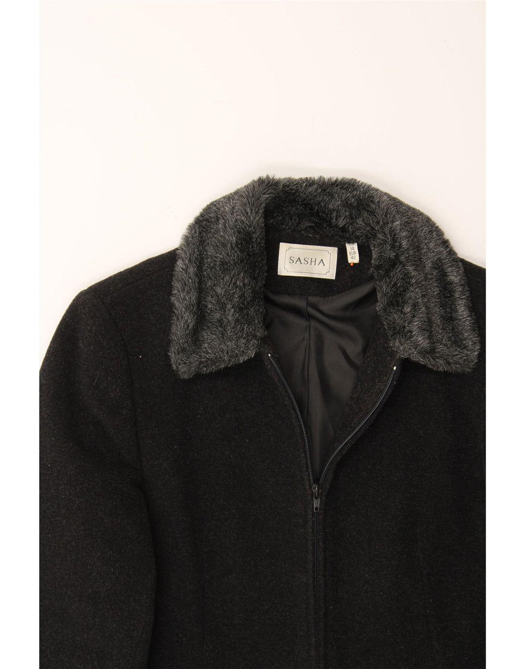 SASHA Womens Overcoat UK 14 Large Black Wool Vintage Sasha and Second-Hand Sasha from Messina Hembry 