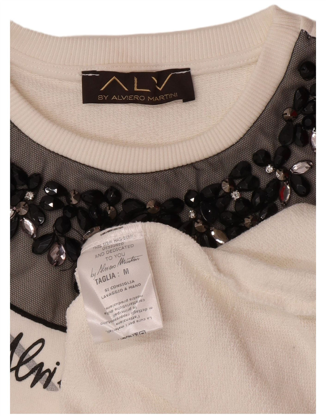 Γυναικείο γραφικό φούτερ ALVIERO MARTINI Jumper UK 14 μεσαίο λευκό βαμβακερό