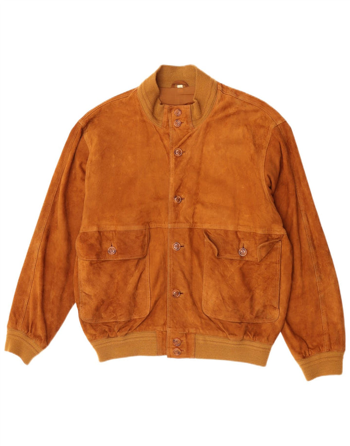 Vintage Ανδρικό Suede Bomber Jacket IT 52 Large Beige Leather