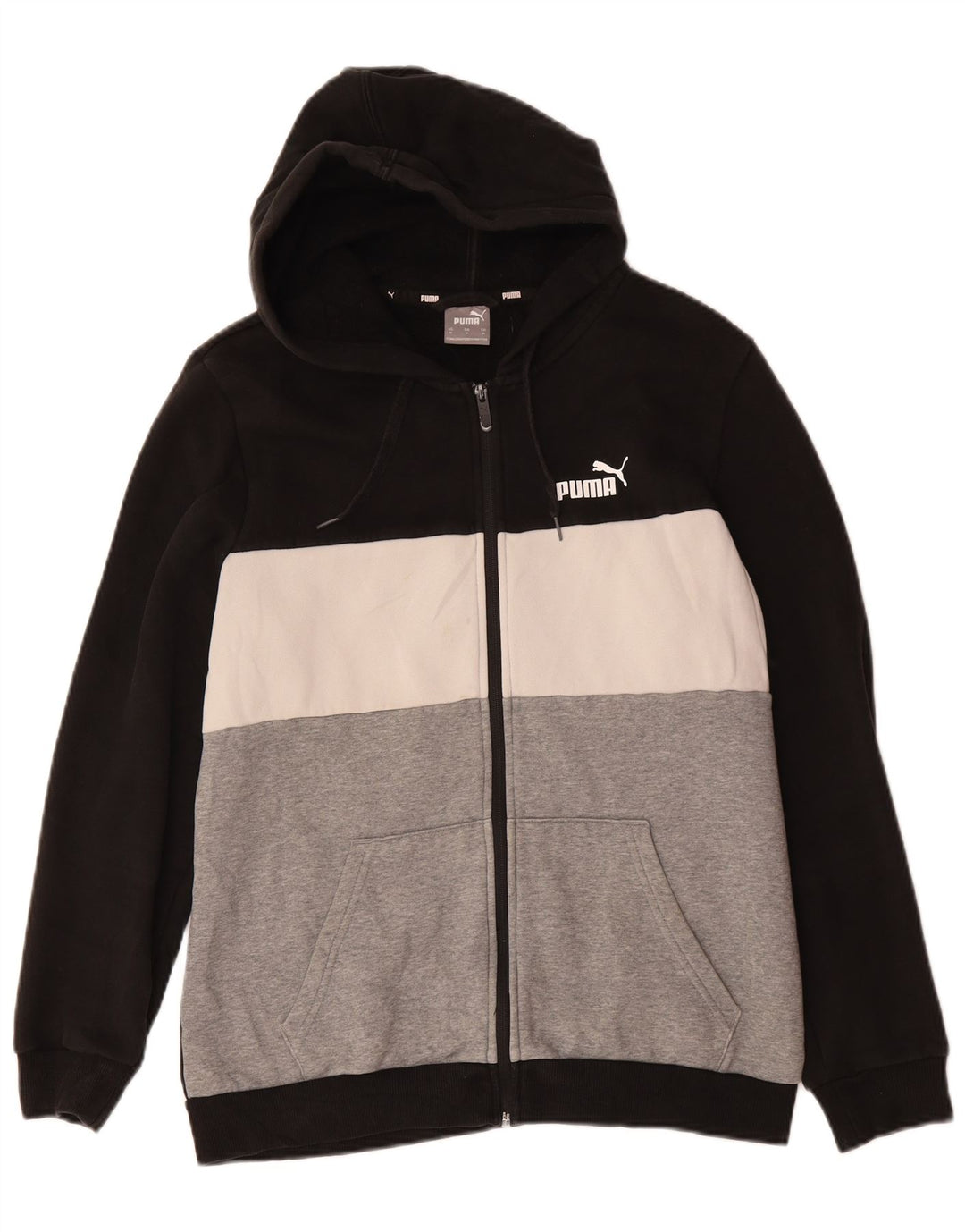 PUMA Mens Zip Hoodie Sweater Medium Black Colourblock Cotton