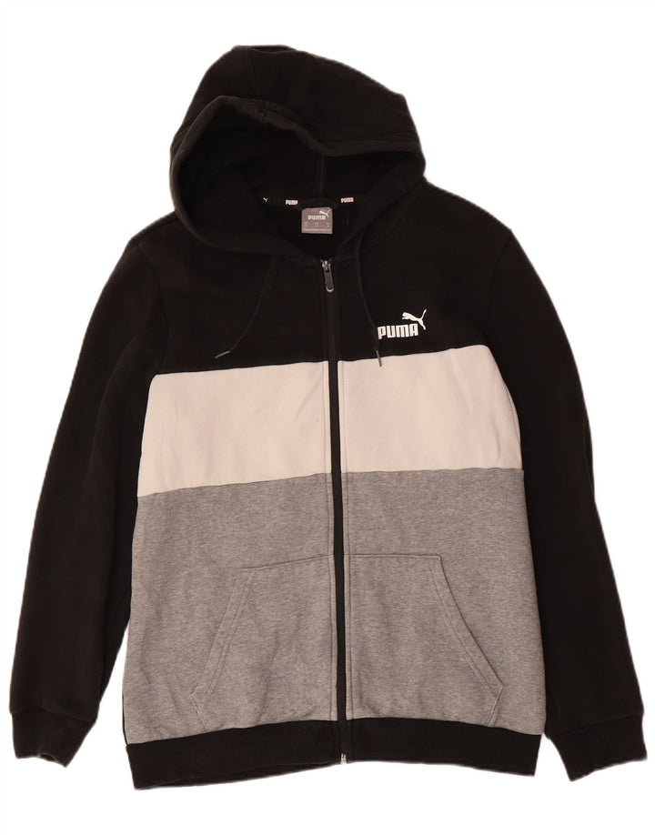 PUMA Mens Zip Hoodie Sweater Medium Black Colourblock Cotton