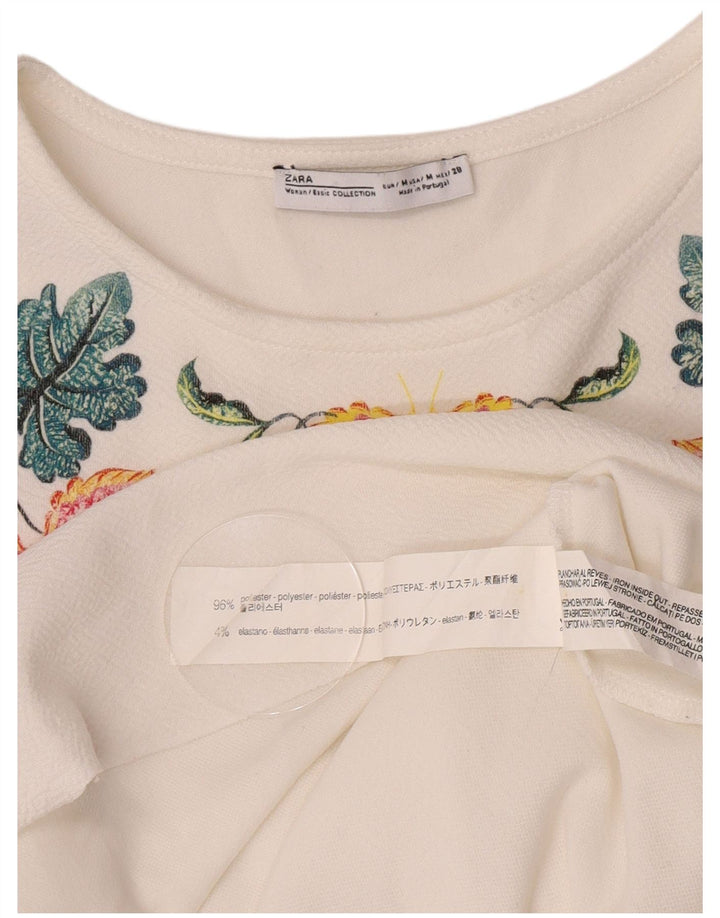 Zara Γυναικείο φόρεμα Shift UK 14 Medium White Floral Polyester