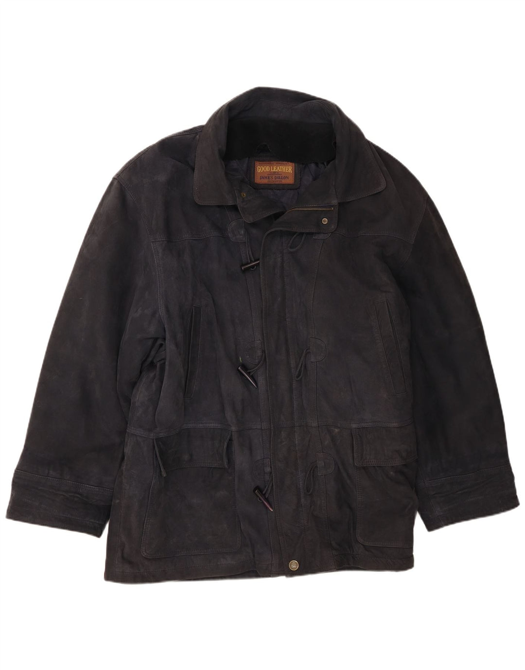 James Dillon Ανδρικό Suede Duffle Jacket UK 42 XL Navy Blue Leather