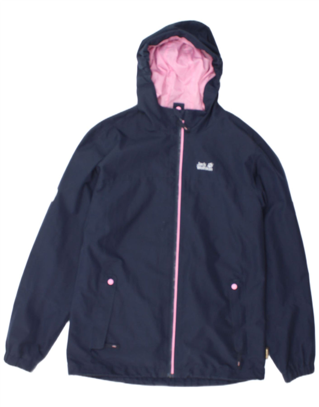 Jack Wolfskin Girls Hooded Rain Jacket 14-15 Years Navy Blue Polyester