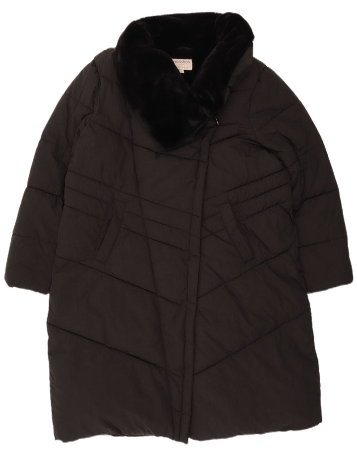 MONSOON Γυναικείο παλτό με επένδυση UK 18 XL μαύρο νάιλον