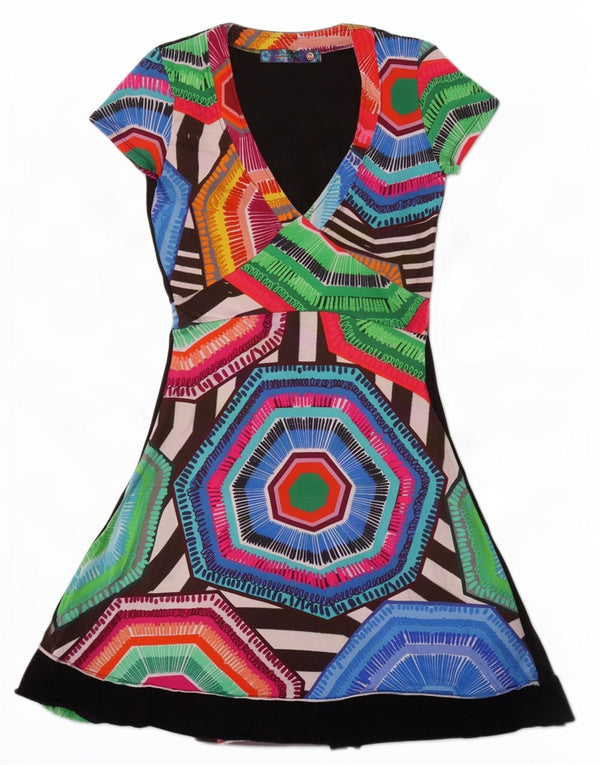Γυναικείο Desigual Graphic A-Line UK 6 XS πολύχρωμο βαμβακερό γεωμετρικό φόρεμα