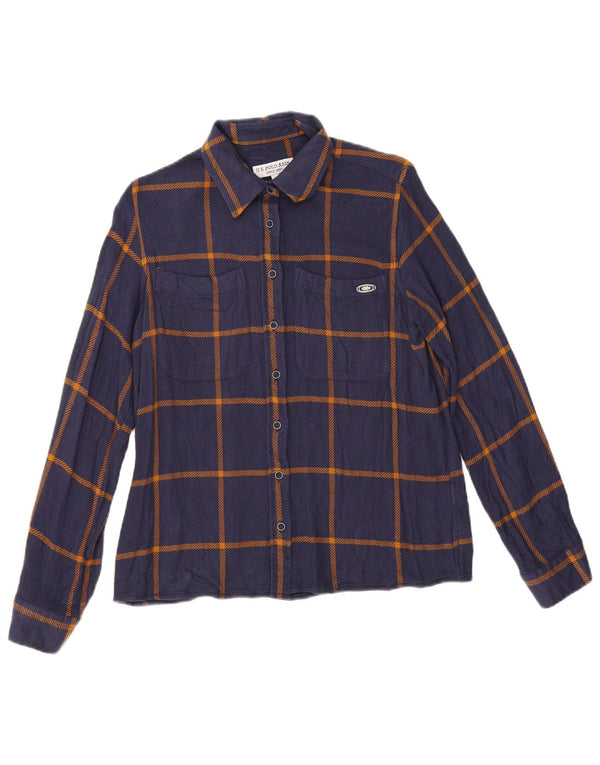 U.S. Polo Assn. Womens Flannel Shirt EU 36 Small Navy Blue Check Viscose