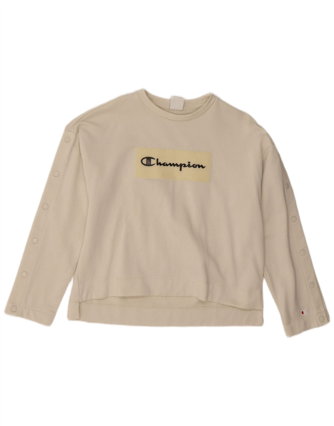 Champion Womens Graphic Oversized Φούτερ Jumper UK 10 Small White