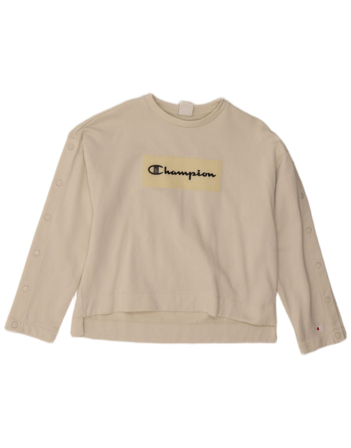 Champion Womens Graphic Oversized Φούτερ Jumper UK 10 Small White