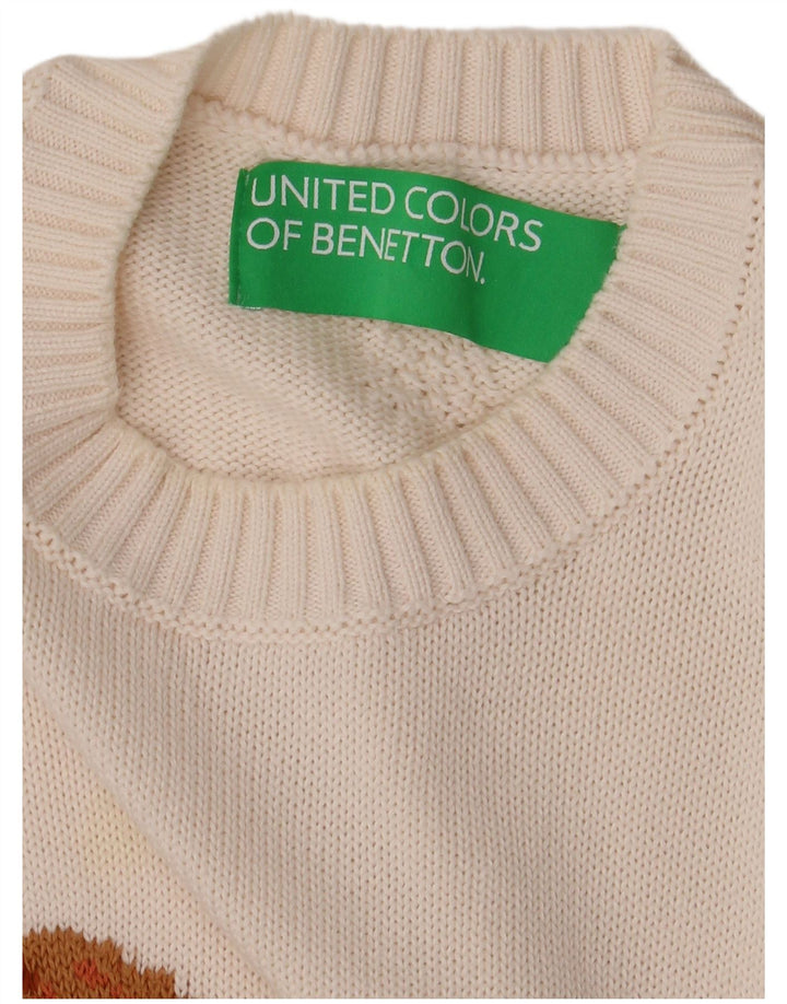 Γυναικείο πουλόβερ BENETTON Graphic Crew Neck Jumper UK 14 Medium White