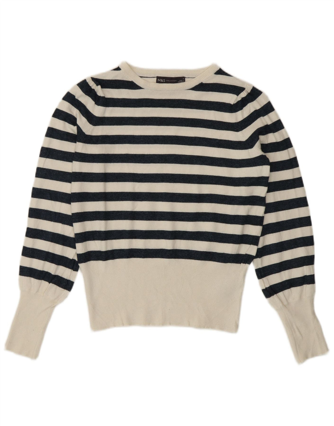 Marks & Spencer Γυναικείο πουλόβερ με λαιμόκοψη UK 8 Small White Nautical