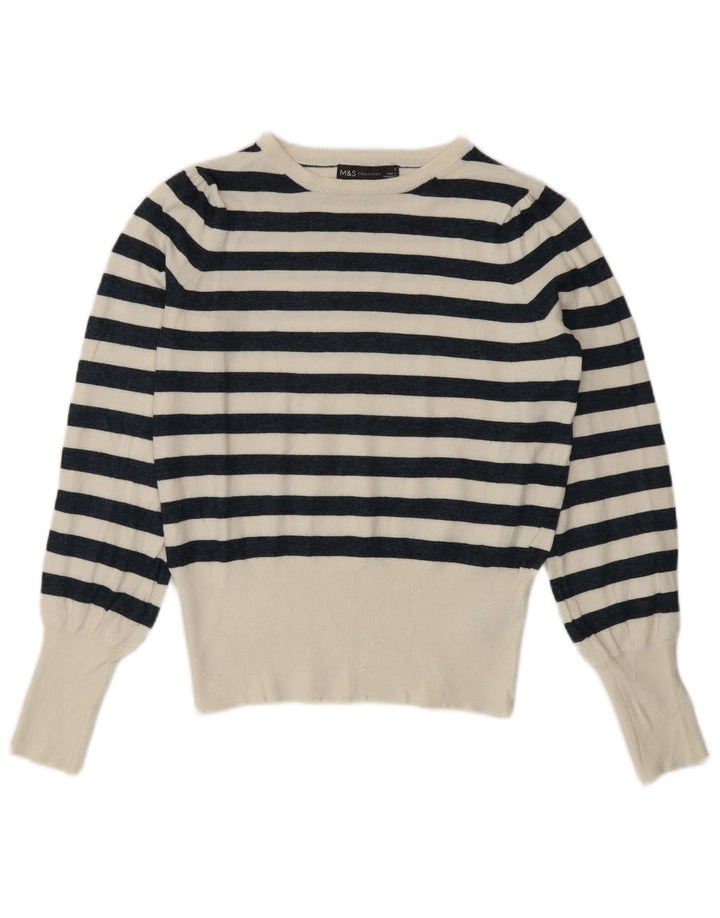 Marks & Spencer Γυναικείο πουλόβερ με λαιμόκοψη UK 8 Small White Nautical
