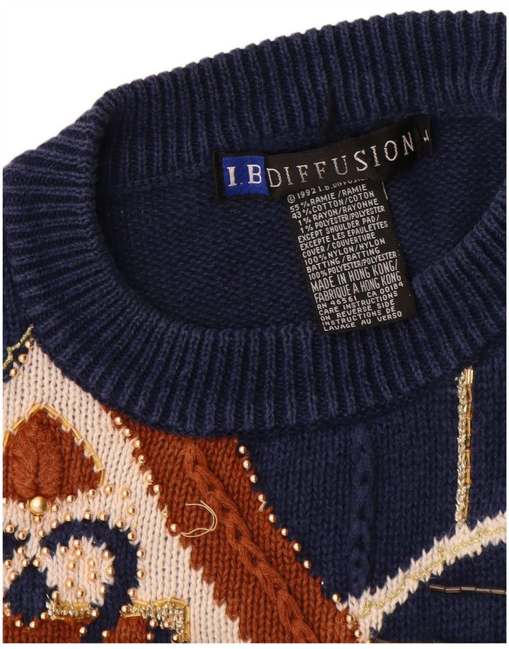 I.B Diffusion Γυναικείο πουλόβερ με λαιμόκοψη UK 16 Large Navy Blue Paisley