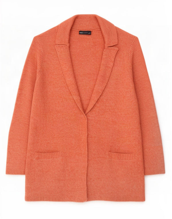 Marks & Spencer Γυναικείο Longline ανοιχτό πουλόβερ ζακέτα UK 12 Medium Orange