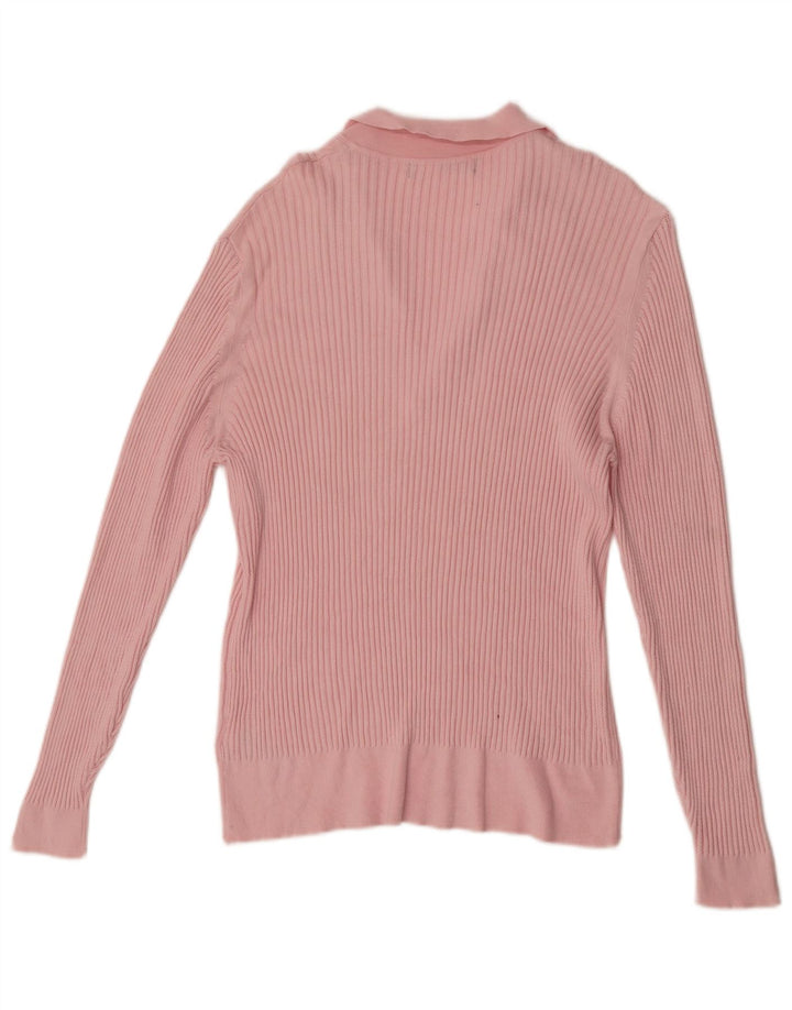 Marks & Spencer Γυναικείο πουλόβερ με λαιμό polo UK 14 Medium Pink