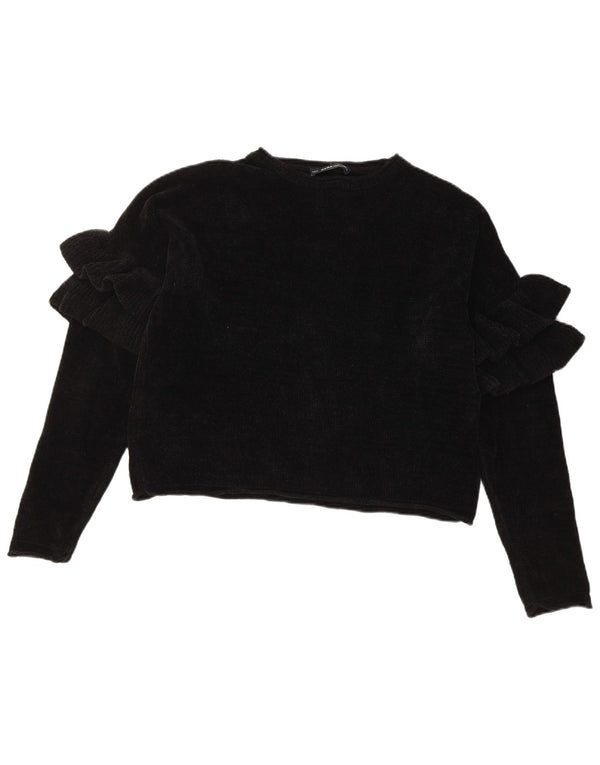 Zara Γυναικείο Crop Oversized πουλόβερ με λαιμόκοψη UK 10 Small Black