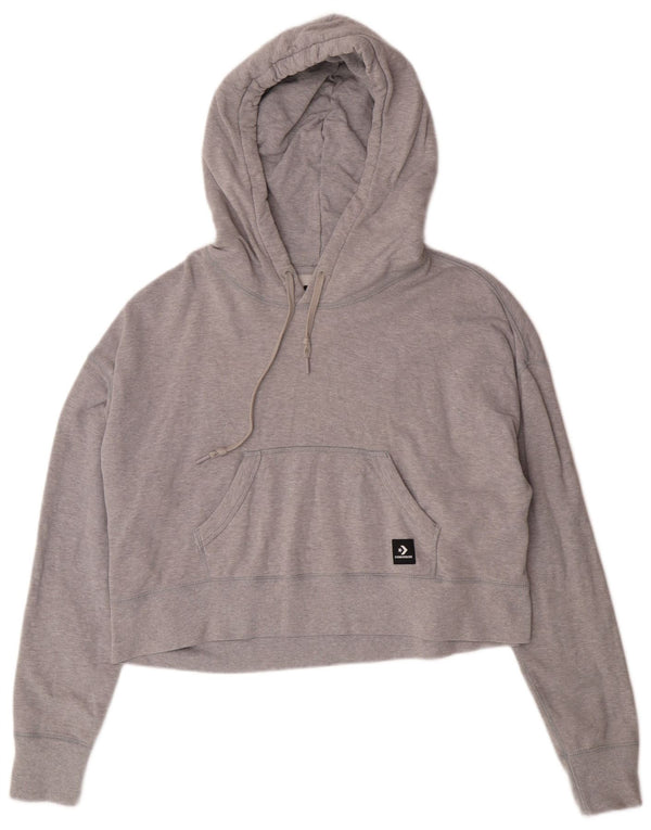 Converse Womens Crop Oversized Hoodie Jumper UK 14 Medium Grey Cotton