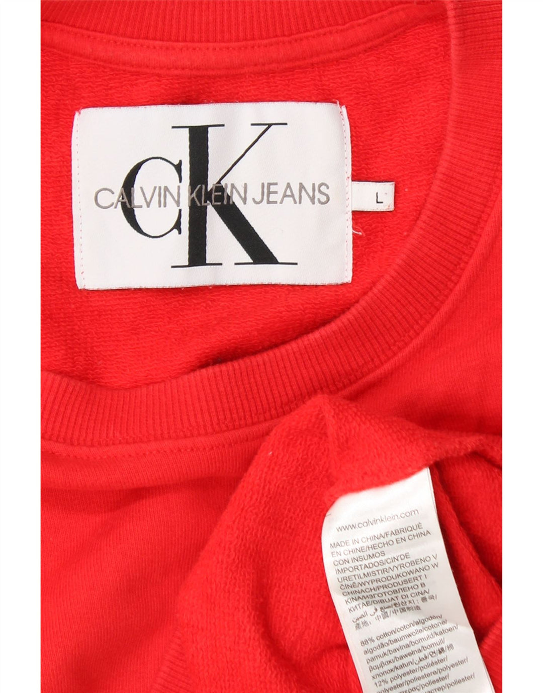CALVIN KLEIN JEANS Γυναικείο φούτερ Crop Jumper UK 16 μεγάλο κόκκινο βαμβακερό